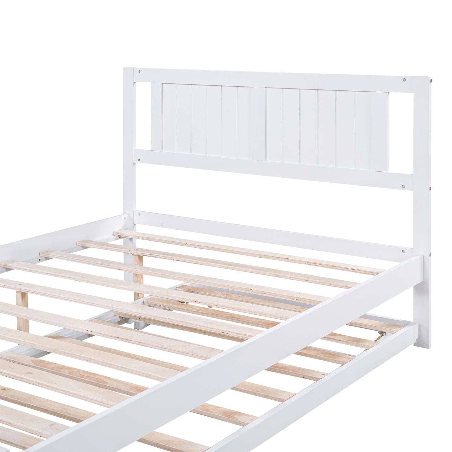 Full Size Platform Bed with Adjustable Trundle,White(Old SKU:SM000248AAK)