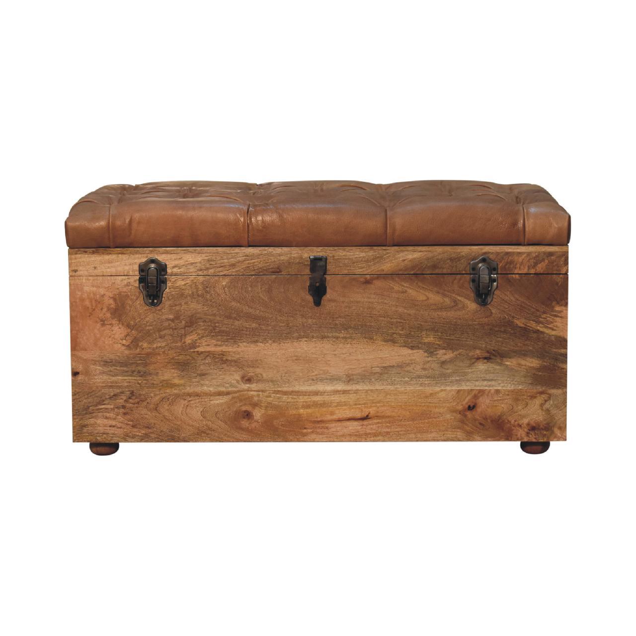 Solid Wood Buffalo Hide Oak-ish Storage Trunk