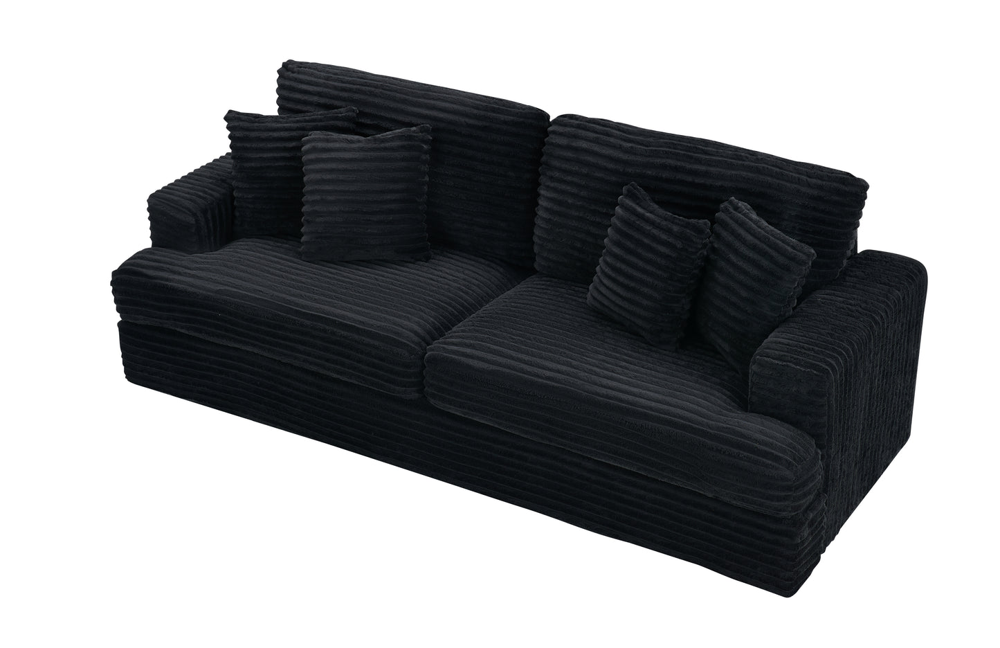 79.3 "long, corduroy sofa with 4 matching pillows, stylish design spacious and comfortable 3-seater sofa suitable for modern living room, black