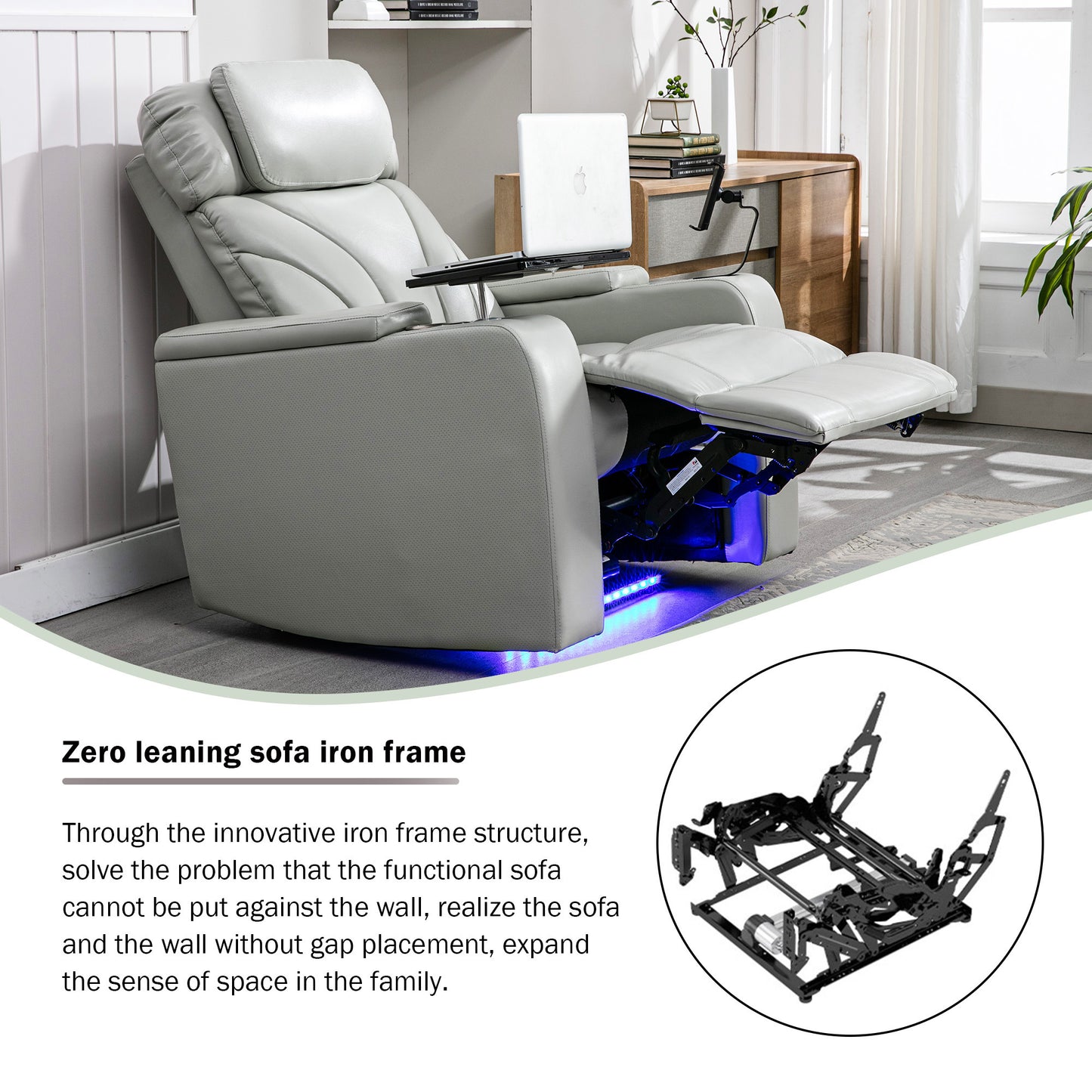 Power Motion Recliner Electric Power Recliner with USB Charging Port, Hidden Arm Storage, Convenient Cup Holder and Bluetooth Speaker, Light Grey(Old Sku:SG000800AAE)