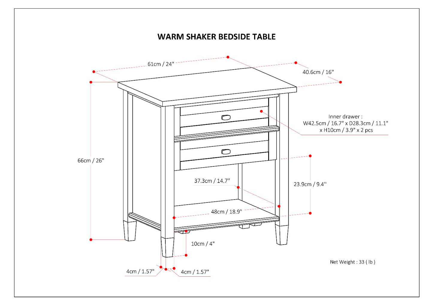 Warm Shaker - Bedside Table - Fog Grey