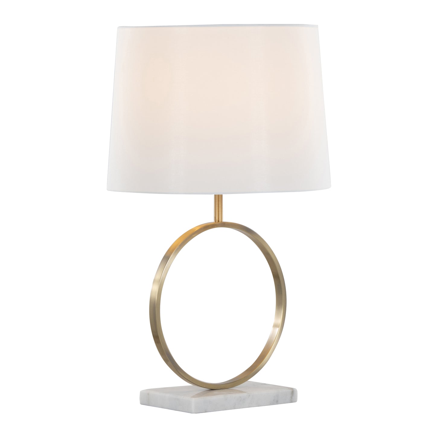 Moon Contemporary Table Lamp in White Marble, Gold Metal and White Shade by LumiSource