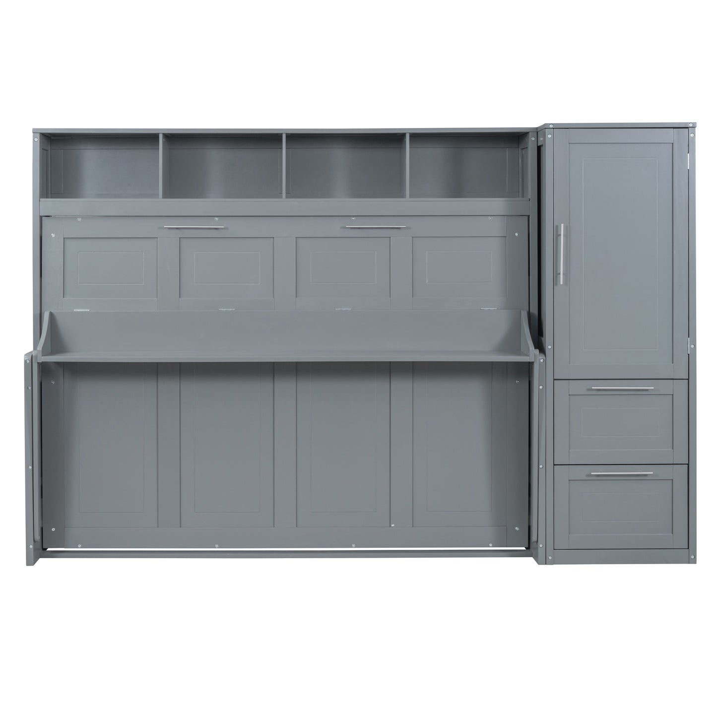 Queen Size Murphy Bed Wall Bed with Closet and Drawers,Gray