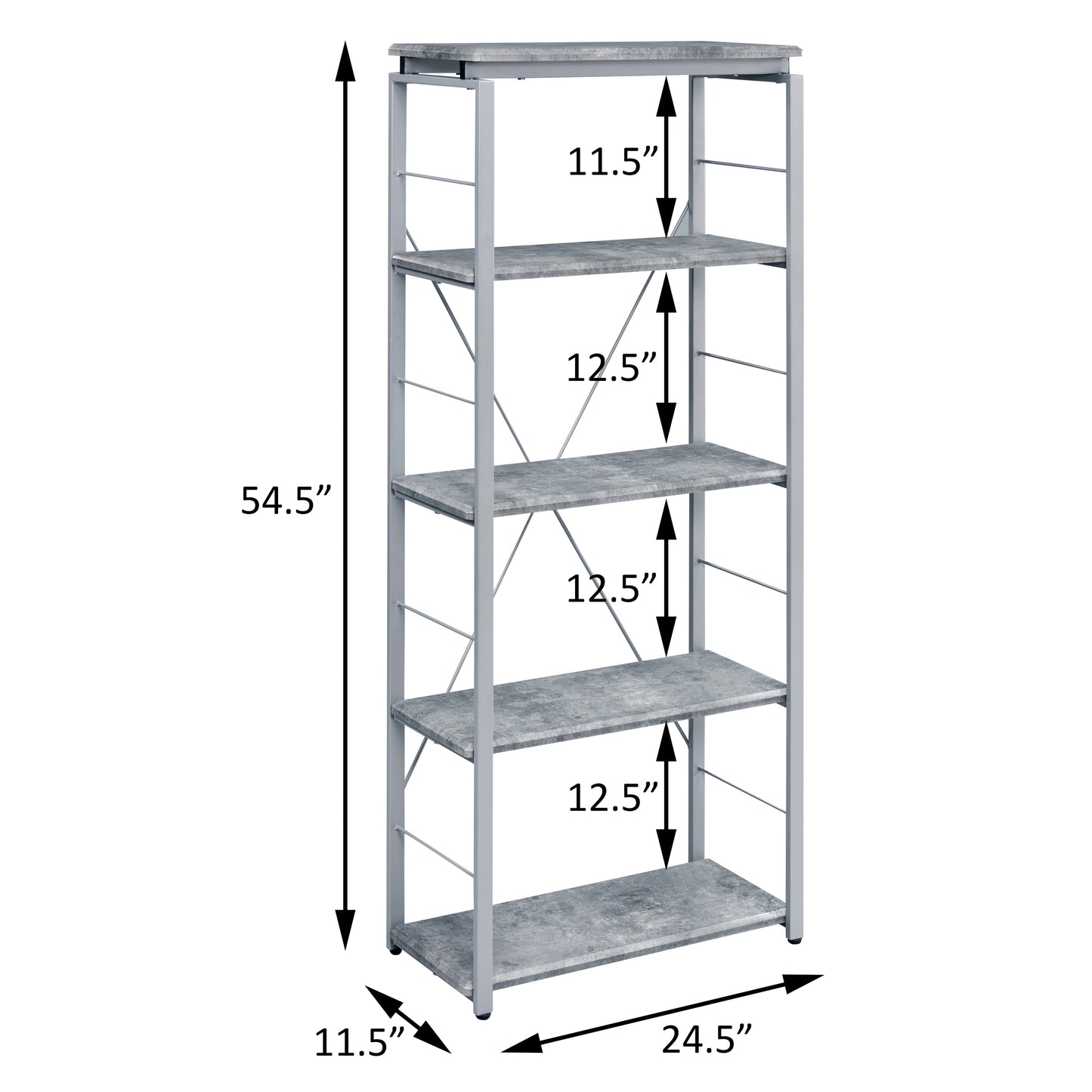 Grey and Silver 4-shelf Bookcase