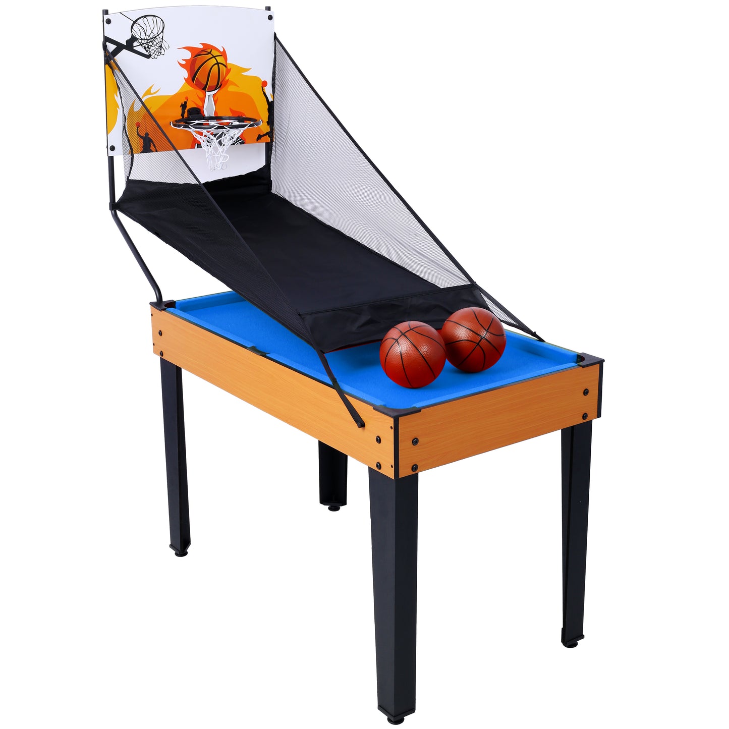 5-in-1 Multi-Game Table - Billiards, Push Hockey, Foosball, Ping Pong, and Basketball  brown /blue