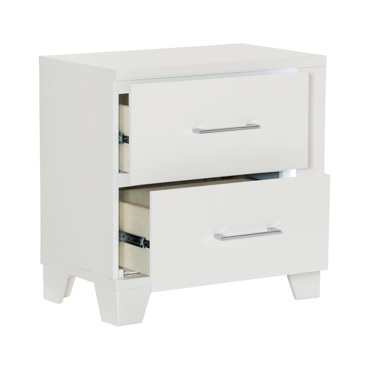 White High Gloss Finish Modern Bedroom 1pc Nightstand with LED Light Wooden Furniture Luxury Bedside Table