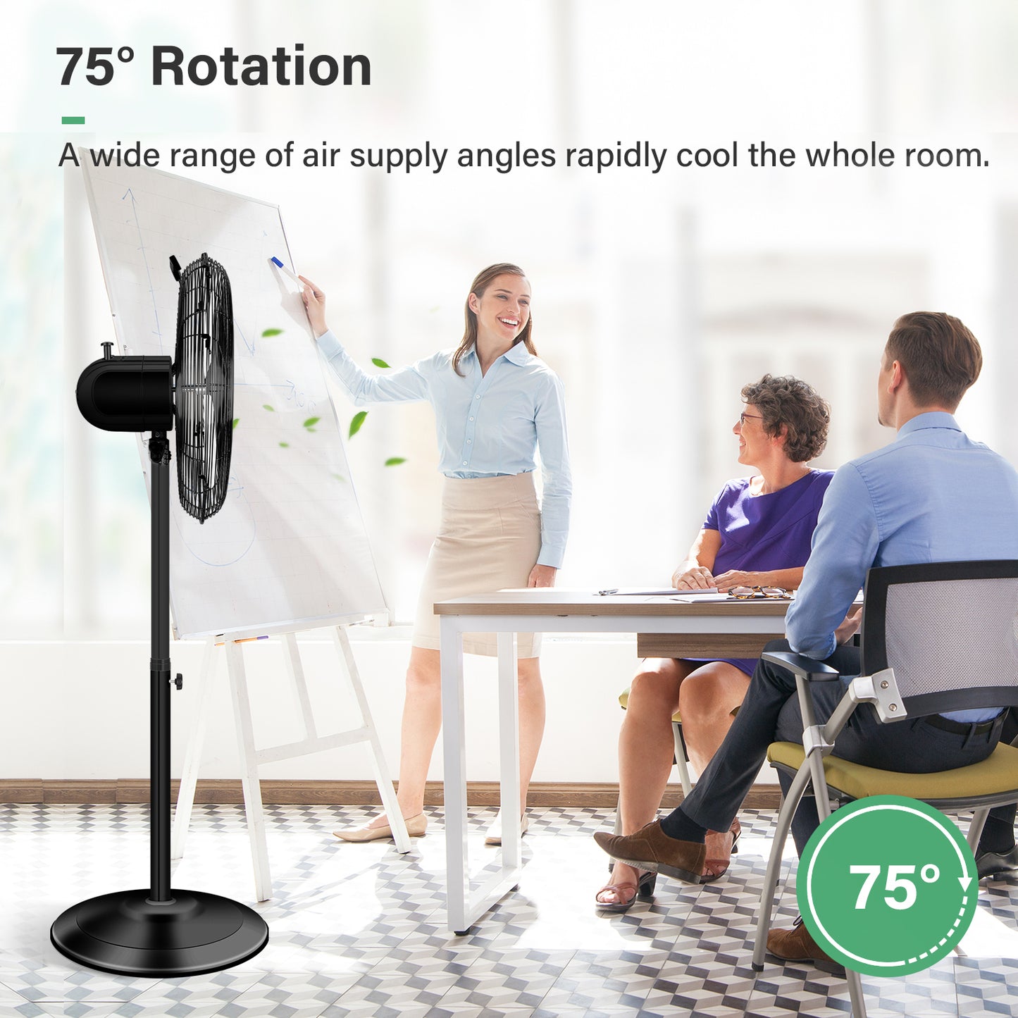 16 Inch High Velocity Stand Fan, Adjustable Heights, 75°Oscillating, Low Noise, Quality Made Fan with 3 Settings Speeds, Heavy Duty Metal for Industrial, Commercial, Residential, Color: Black