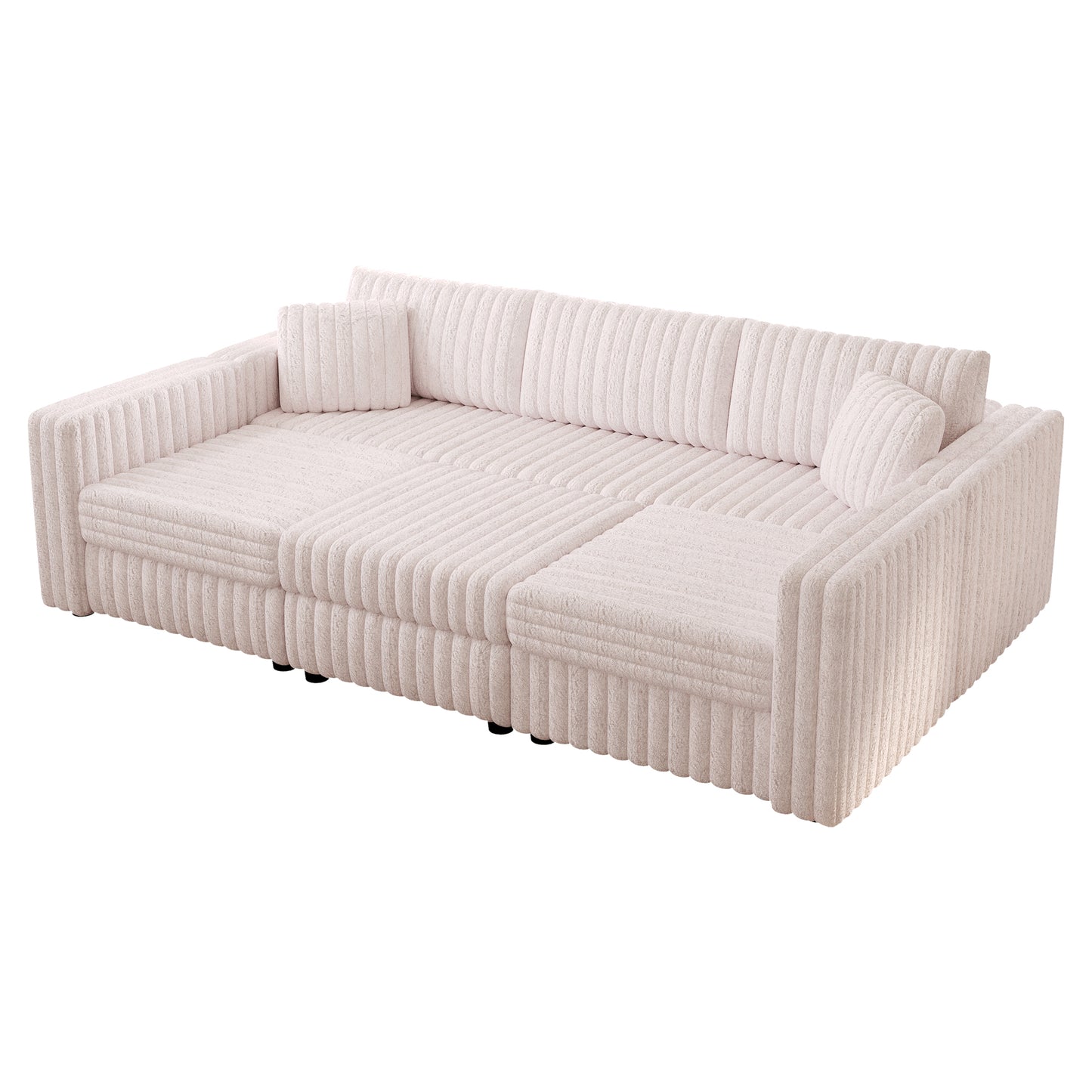 106.3" Soft  U-shaped 6-Person Sofa. Matches 30.7" Ottoman with Hydraulic Lift. Comfortable & Stylish. For Bedroom & Living Room. Light Pink.Modern Furniture. Modular Design.