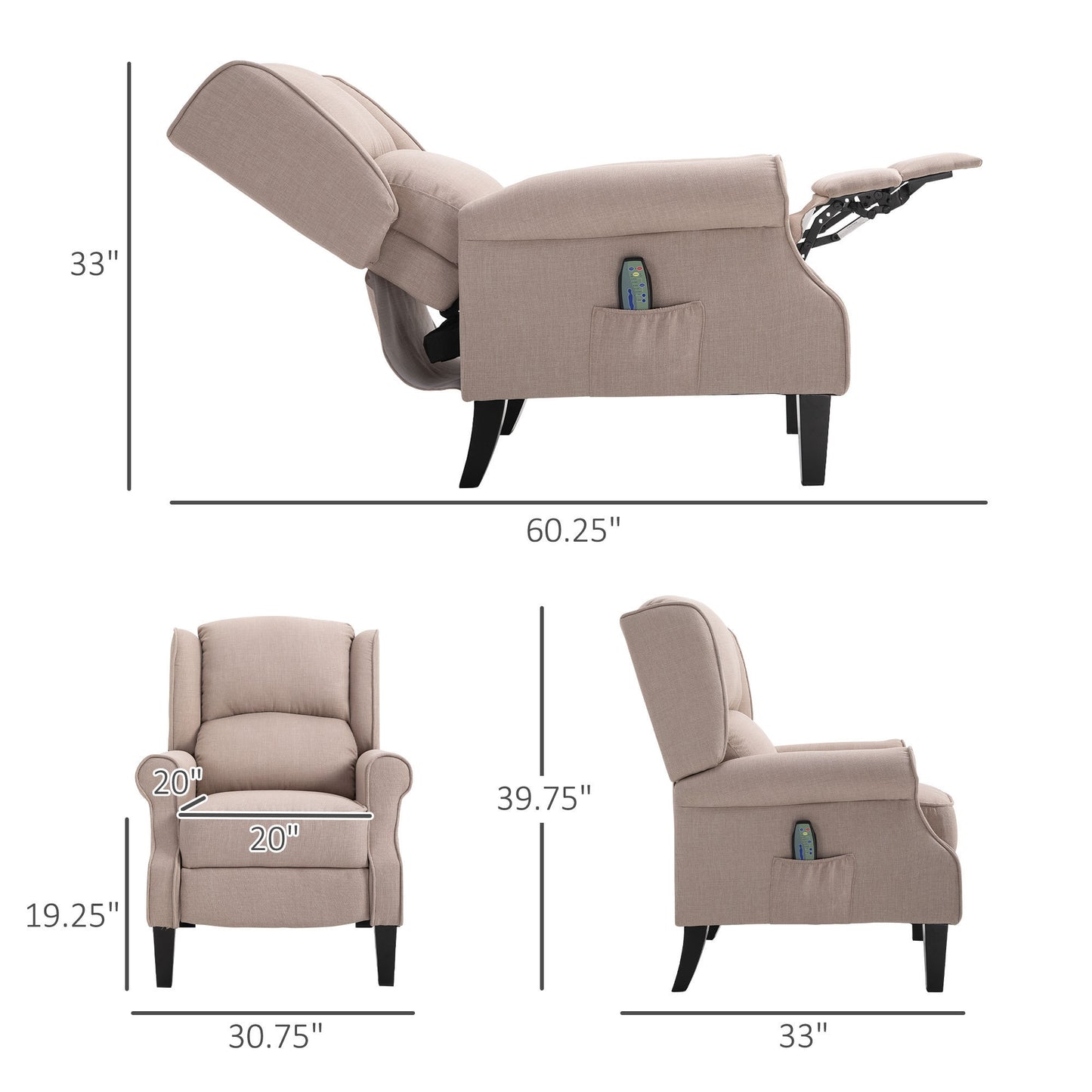 HOMCOM Massage Recliner Sofa with Heat Function, Remote Control, Beige