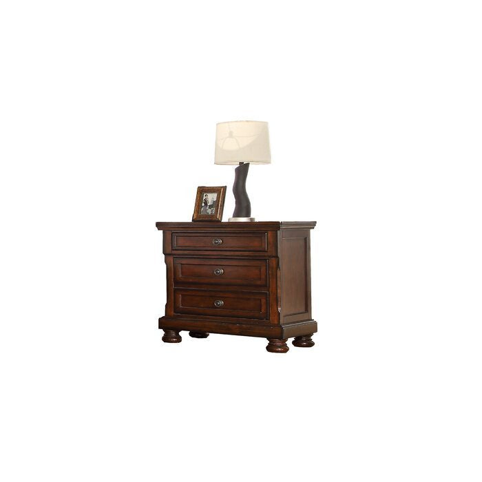 Wood Nightstand with Hidden Jewelry Drawer in Dark Walnut