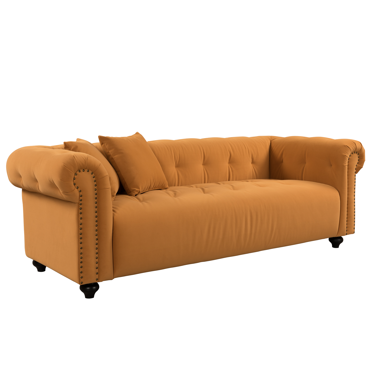 WKS12 Retro medieval style sofa, orange, full installation only needs to install feet can be used, with 2 throw pillows