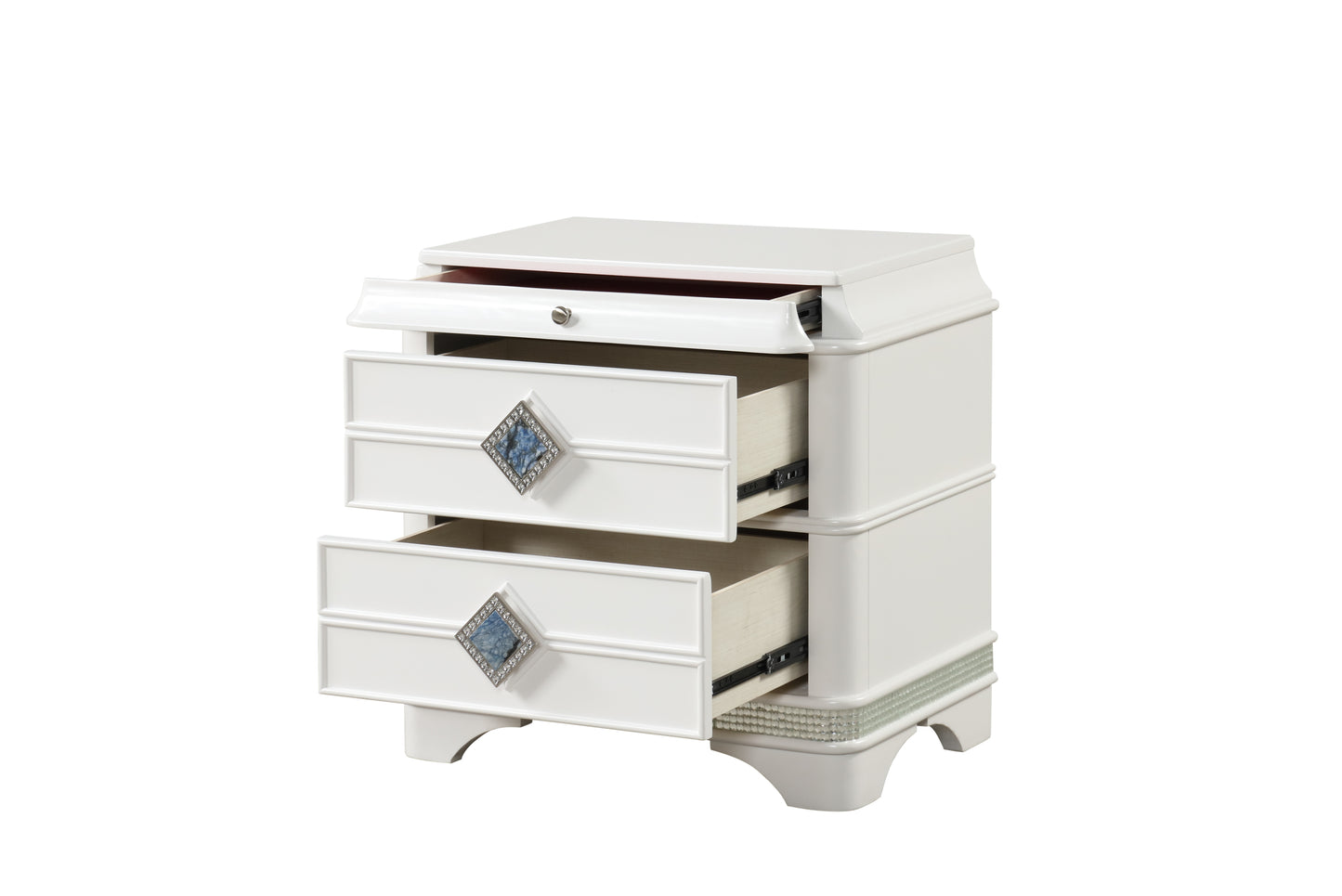 Laguna Modern Style 2-Drawer Night stand Made with Wood, Hidden Jewlry Drawer and Crystal Accents in White