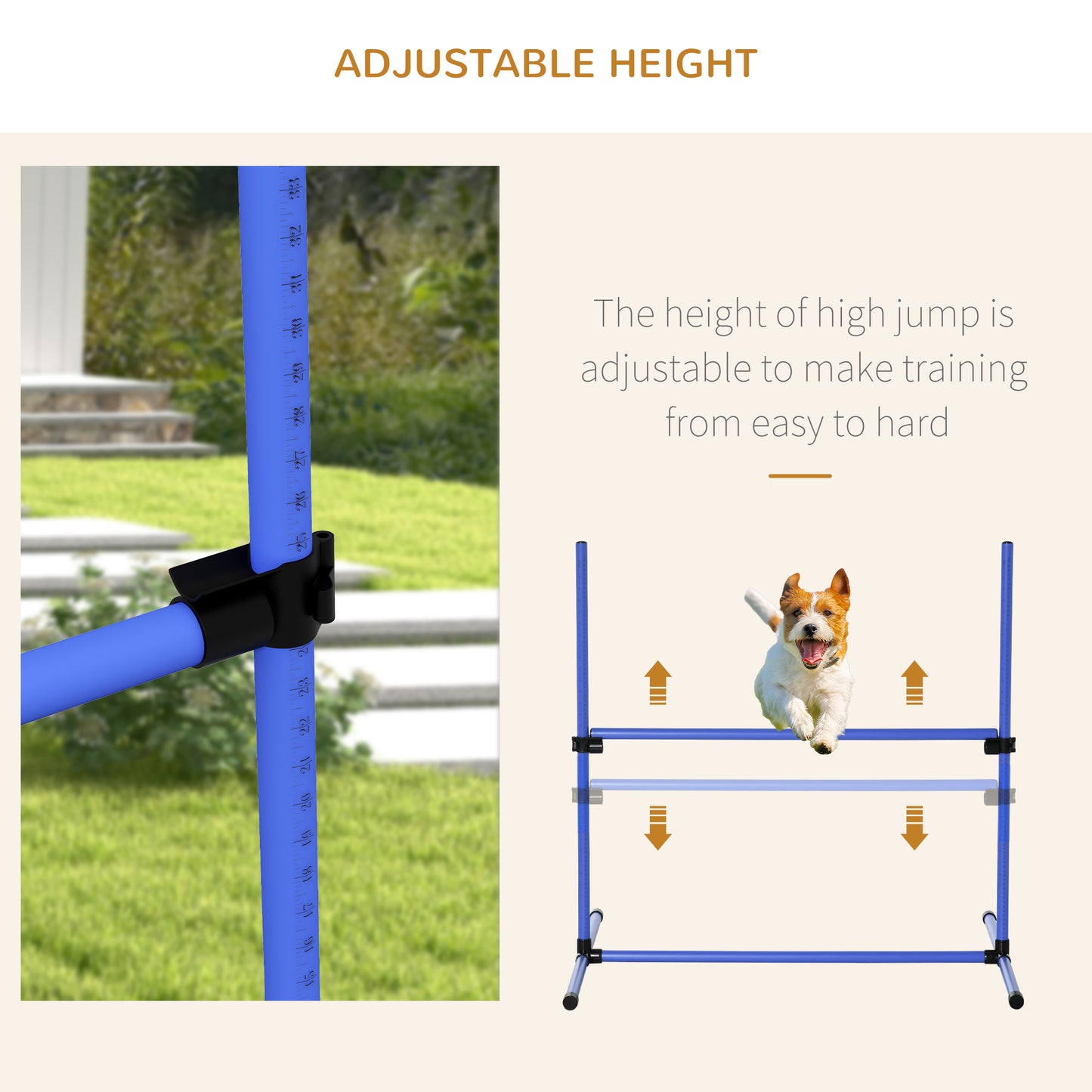 PawHut 6 Piece Dog Agility Training Equipment for Dog Agility Course with Adjustable Height Jump Bars, Included Carry Bag, & Displacing Top Bar, Blue