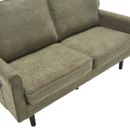 COOLMORE Loveseat Sofa, Mid Century Modern Love Seat, 2 Seater Sofa Couches for Living Room, Small Couch with USB & Removable Pillow Cover, Comfy Couch for Bedroom, Apartment (Green)