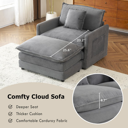 41.3" Modern Sofa Modular Sofa Couch Upholstered Corduroy L-Shape Sectional Sofa with Side Storage Pockets for Living Room, Dark Grey