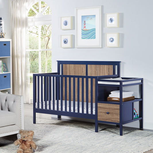 Connelly 4-in-1 Crib and Changer Combo Midnight Blue/Vintage Walnut