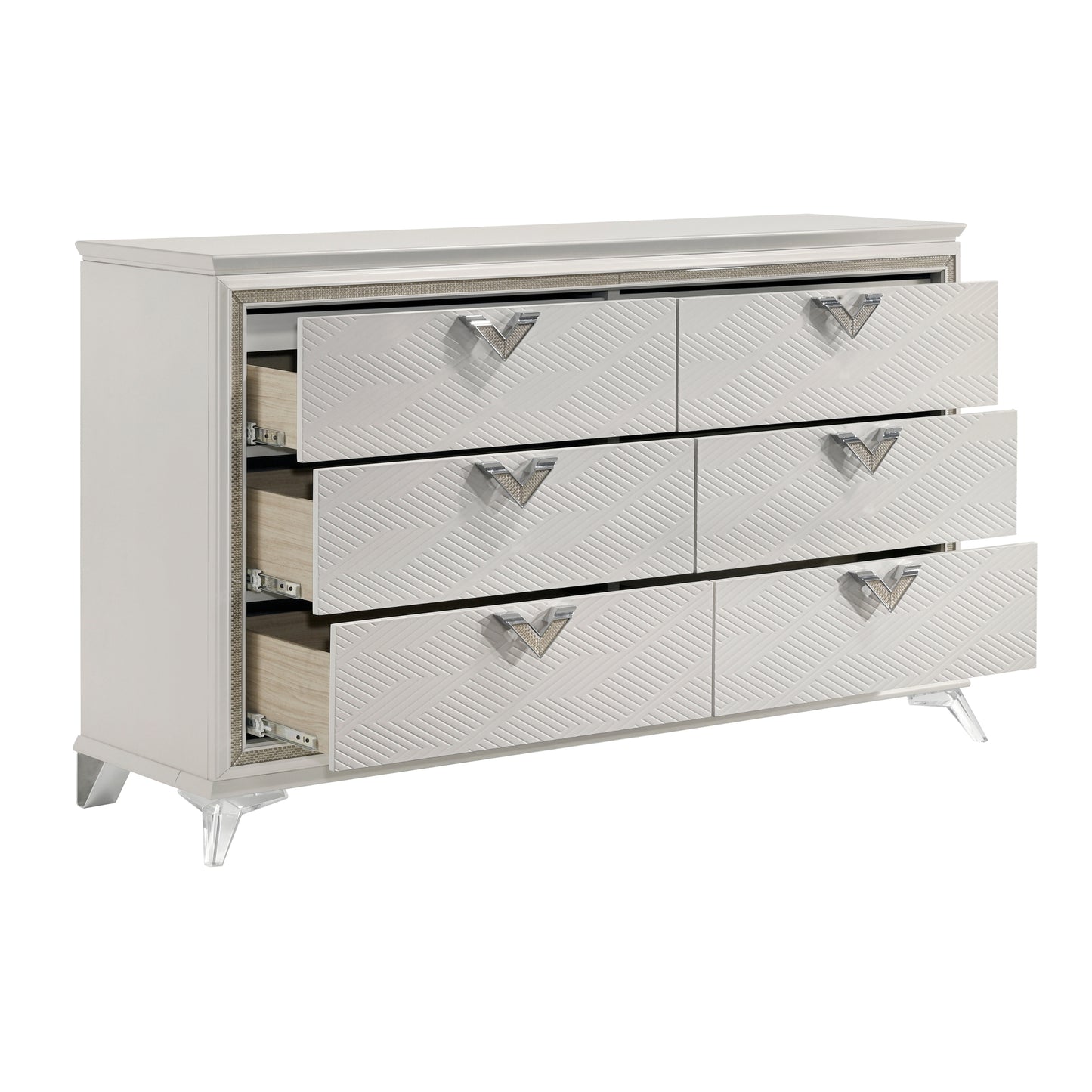 Antique White Finish Dresser of 6 Drawers Modern Luxury Bedroom Furniture 1pc