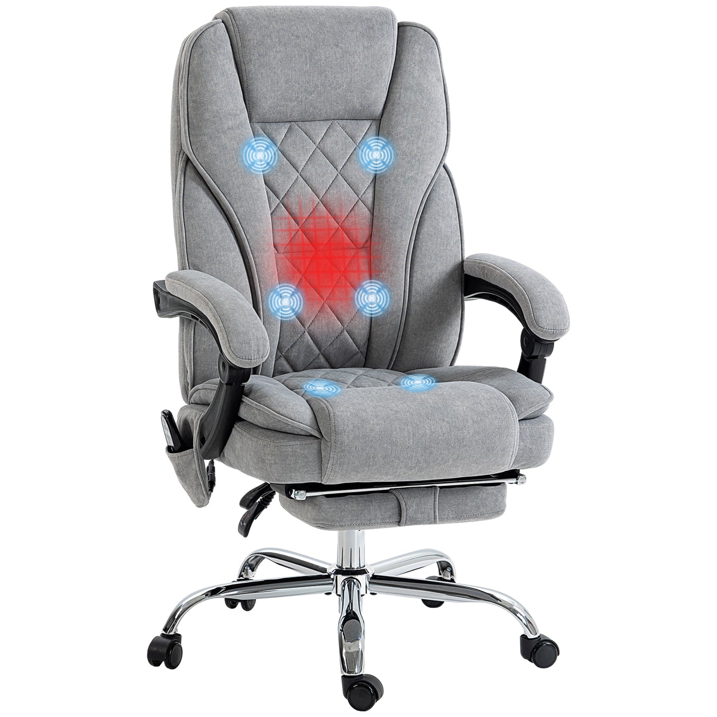 Vinsetto Massage Office Chair with 6 Vibration Points, Heated Reclining Computer Chair, Swivel Desk Chair with Adjustable Height and Footrest, Gray