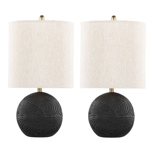 Kona 23" Contemporary Polyresin Table Lamp in Matte Black Polyresin, Modern Brass and Natural Linen Shade from Grandview Gallery by LumiSource - Set of 2