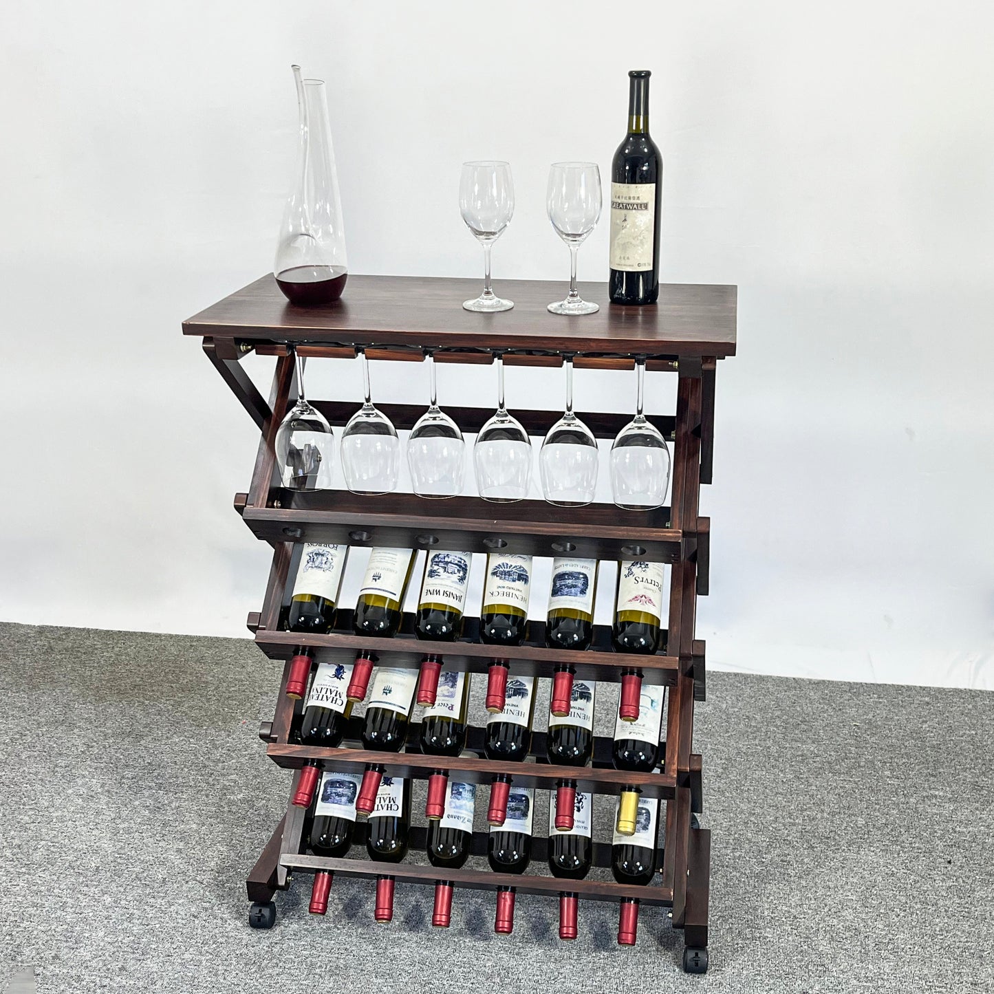 26 Bottles Freestanding wine rack,Wine Storage Rack, Freestanding Display Rack for Kitchen, Pantry, Cellar,walnut