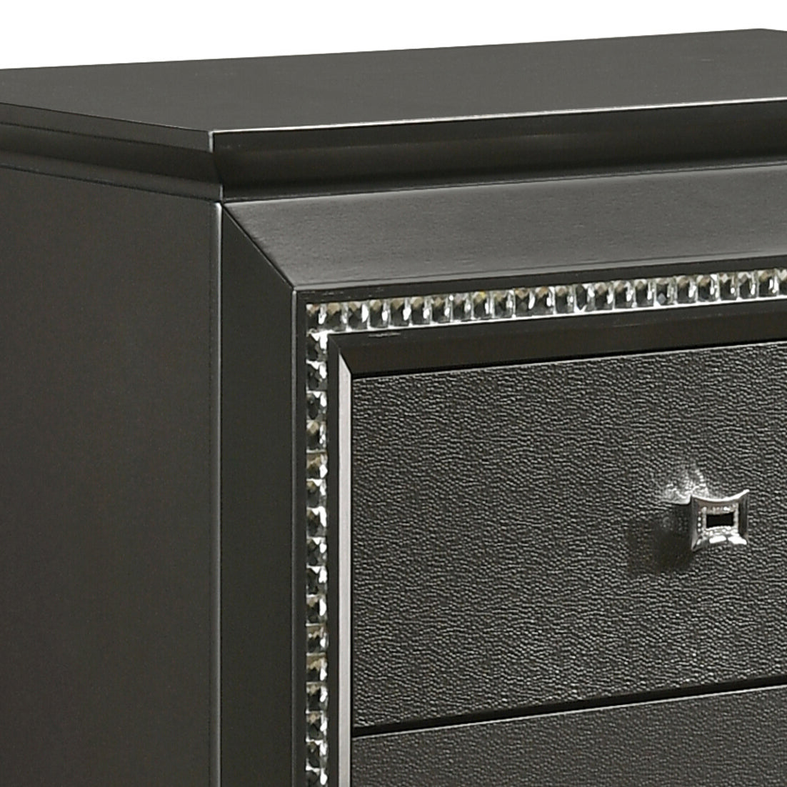 Metallic Grey Nightstand with 2 Drawers