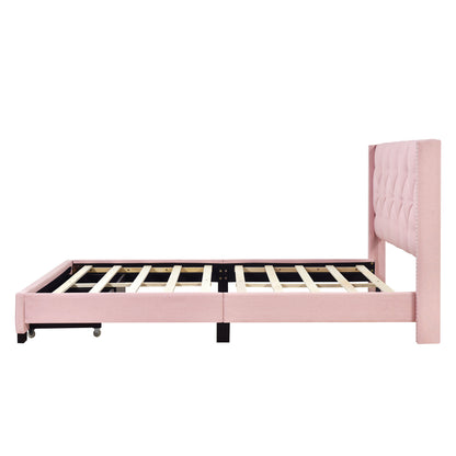 Queen Size Storage Bed Linen Upholstered Platform Bed with Two Drawers - Pink