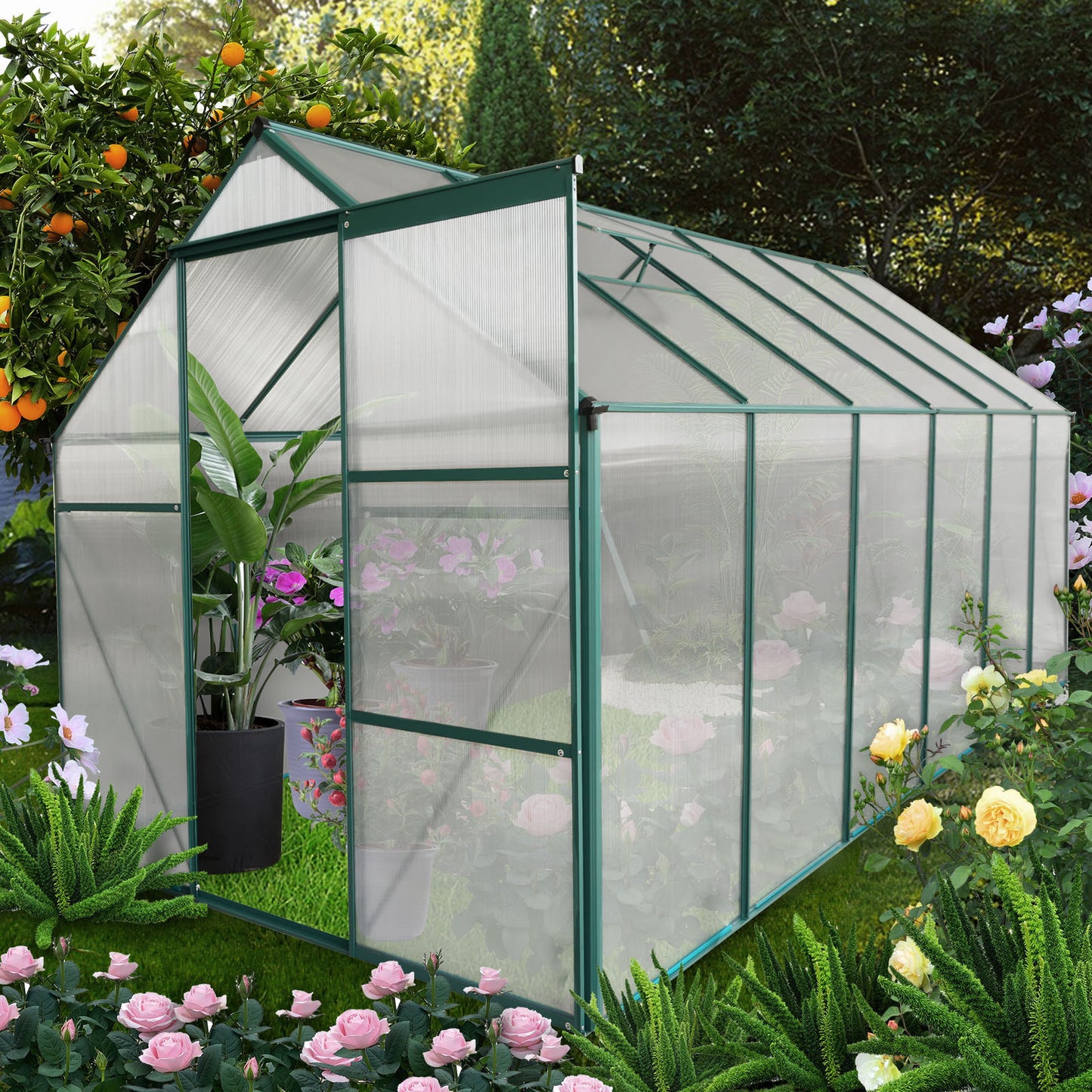 6x12 FT Polycarbonate Greenhouse Raised Base and Anchor Aluminum Heavy Duty Walk-in Greenhouses for Outdoor Backyard in All Season