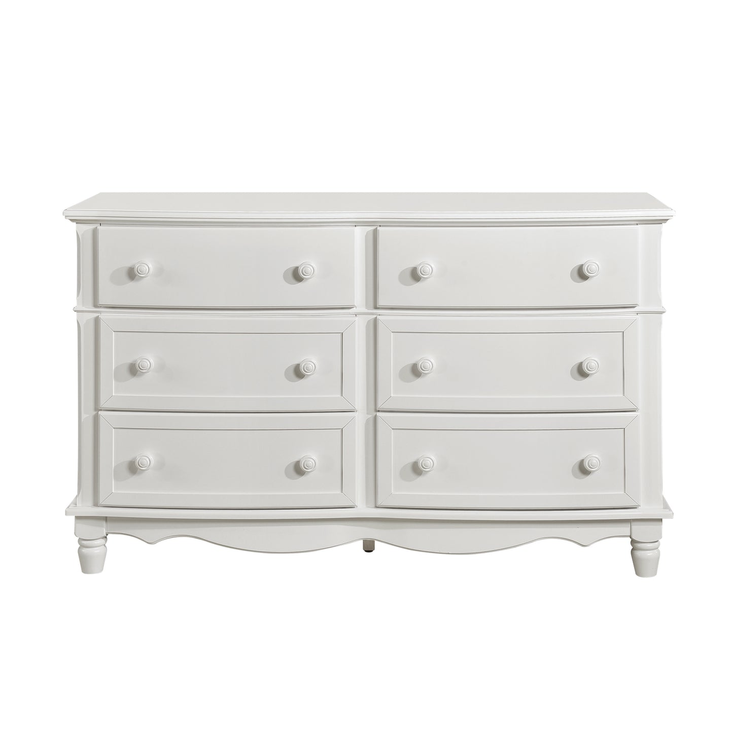 Classic Traditional White Finish 6 Drawers Dresser 1pc Decorative Accents Wooden Bedroom Furniture Turned Feet