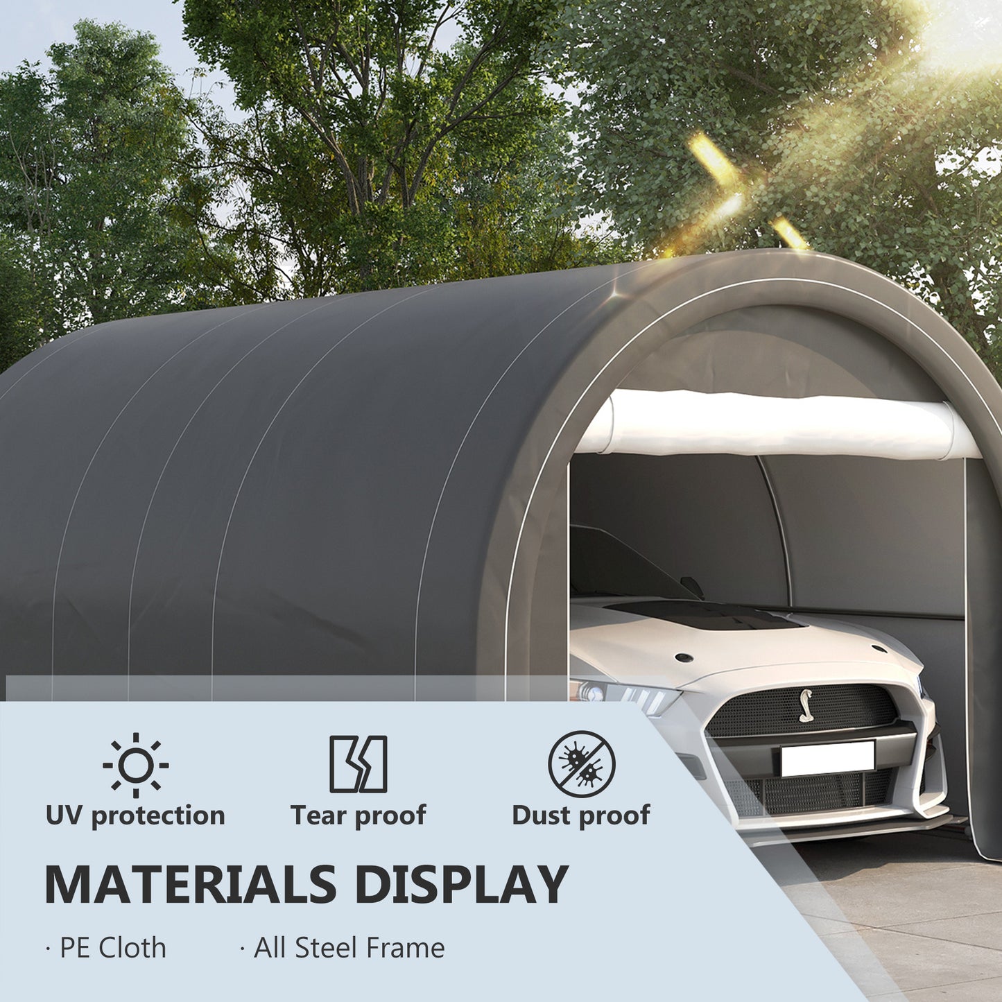 Outsunny 10' x 16' Carport, Heavy Duty Portable Garage Storage Tent with Large Zippered Door, Anti-UV PE Canopy Cover for Car, Truck, Boat, Motorcycle, Bike, Garden Tools, Outdoor Work, Gray