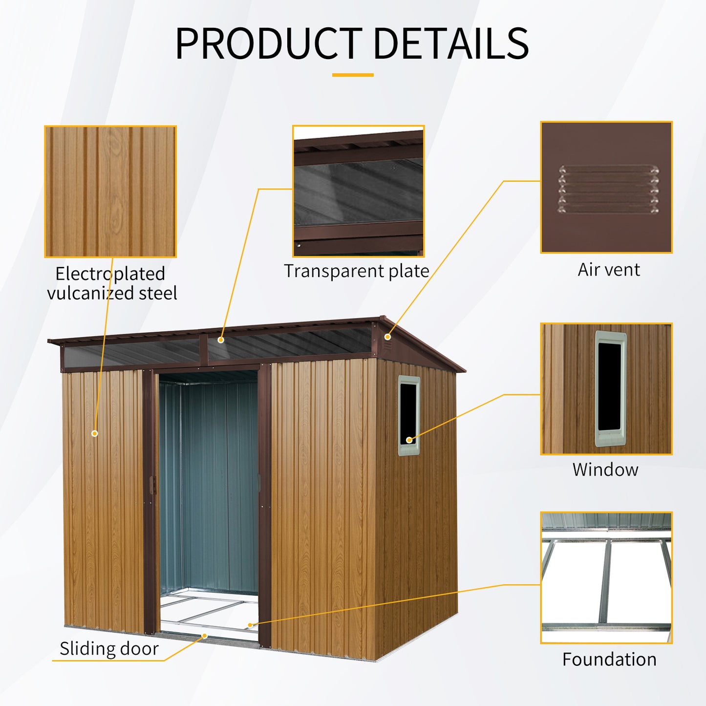 8 ft x 6 ft Outdoor Metal Storage Shed with Window and Transparent plate for Garden, Lawn  (Coffee)