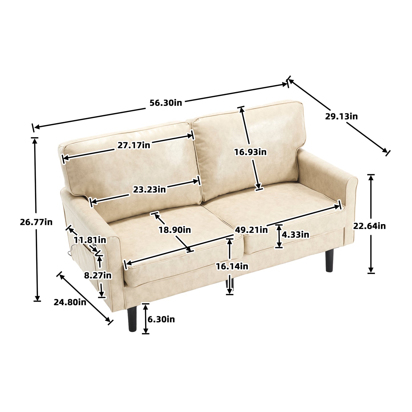 COOLMORE Loveseat Sofa, Mid Century Modern Love Seat, 2 Seater Sofa Couches for Living Room, Small Couch with USB & Removable Pillow Cover, Comfy Couch for Bedroom, Apartment (Camel PU)