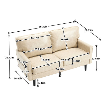 COOLMORE Loveseat Sofa, Mid Century Modern Love Seat, 2 Seater Sofa Couches for Living Room, Small Couch with USB & Removable Pillow Cover, Comfy Couch for Bedroom, Apartment (Camel PU)