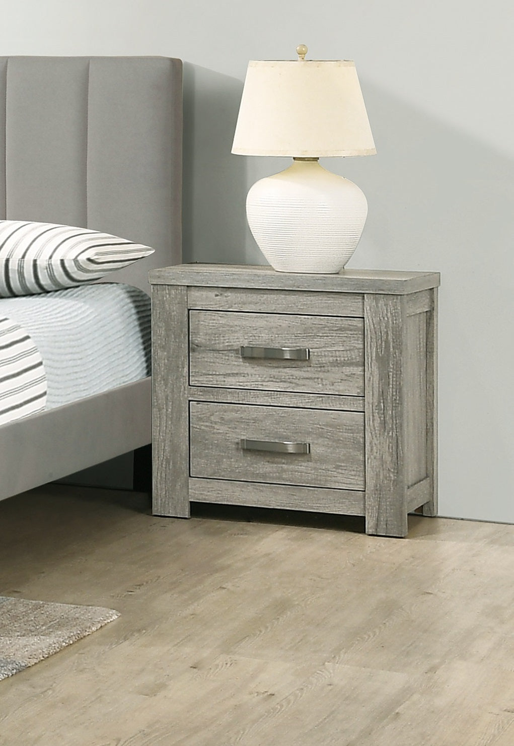 Bedroom Furniture Rustic Light Grey Simple 1pc Nightstand 2-Drawers Bed Side Table Solidwood