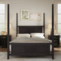 Traditional Queen Size Solid Wood Four Poster Bed with Horizontal Grille Design, Espresso