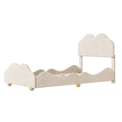 Twin Size Upholstered Platform Bed with Cloud Shaped bed board, Beige