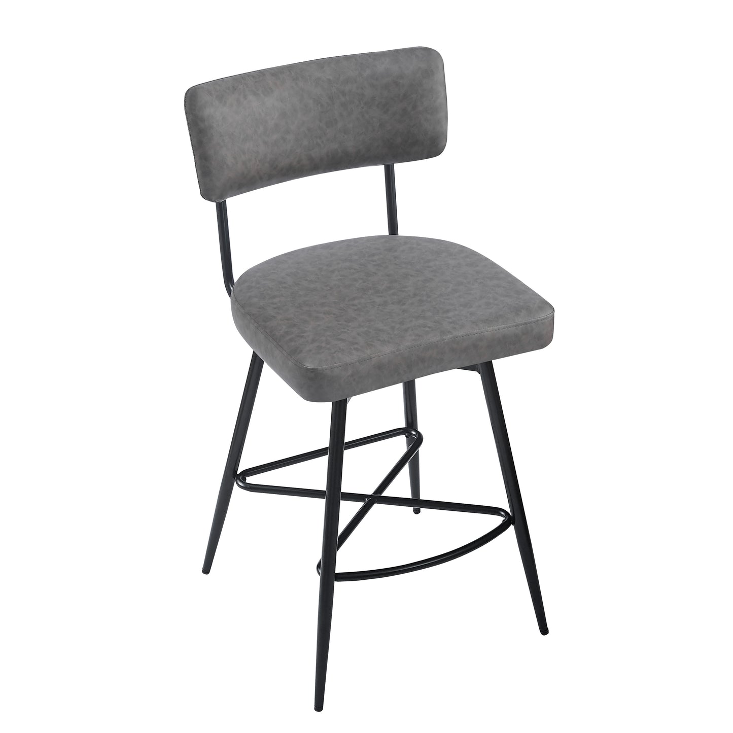 26''Retro Swivel Counter Stools Set of 2,Grey Counter Stools with iron Frame,PU Sponge cushion,Footrest,suitable for Kitchen/Bedroom/Dining Room.