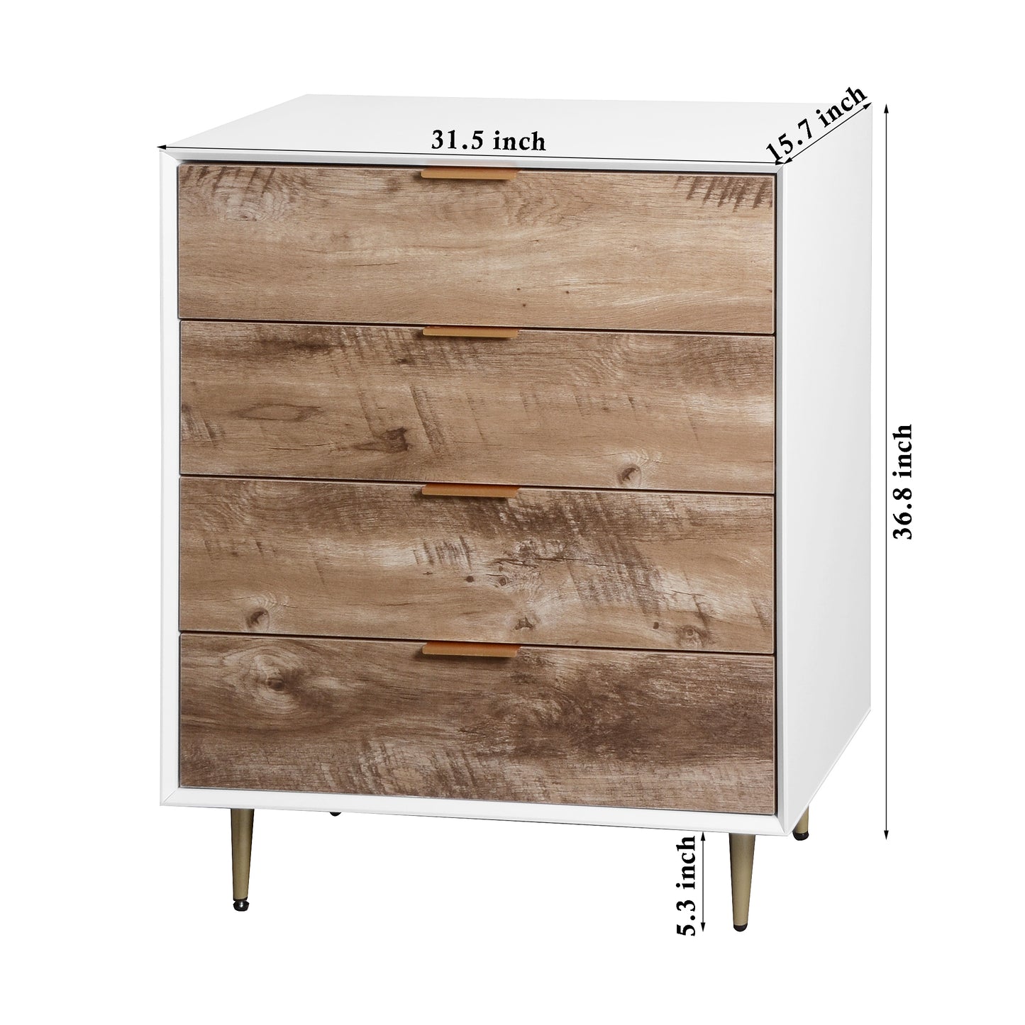 Wooden Tall 4 Drawer Dresser,Chest of Drawers with 4 Metal Legs, Anti-Tipping Device for Bedroom,Living Room