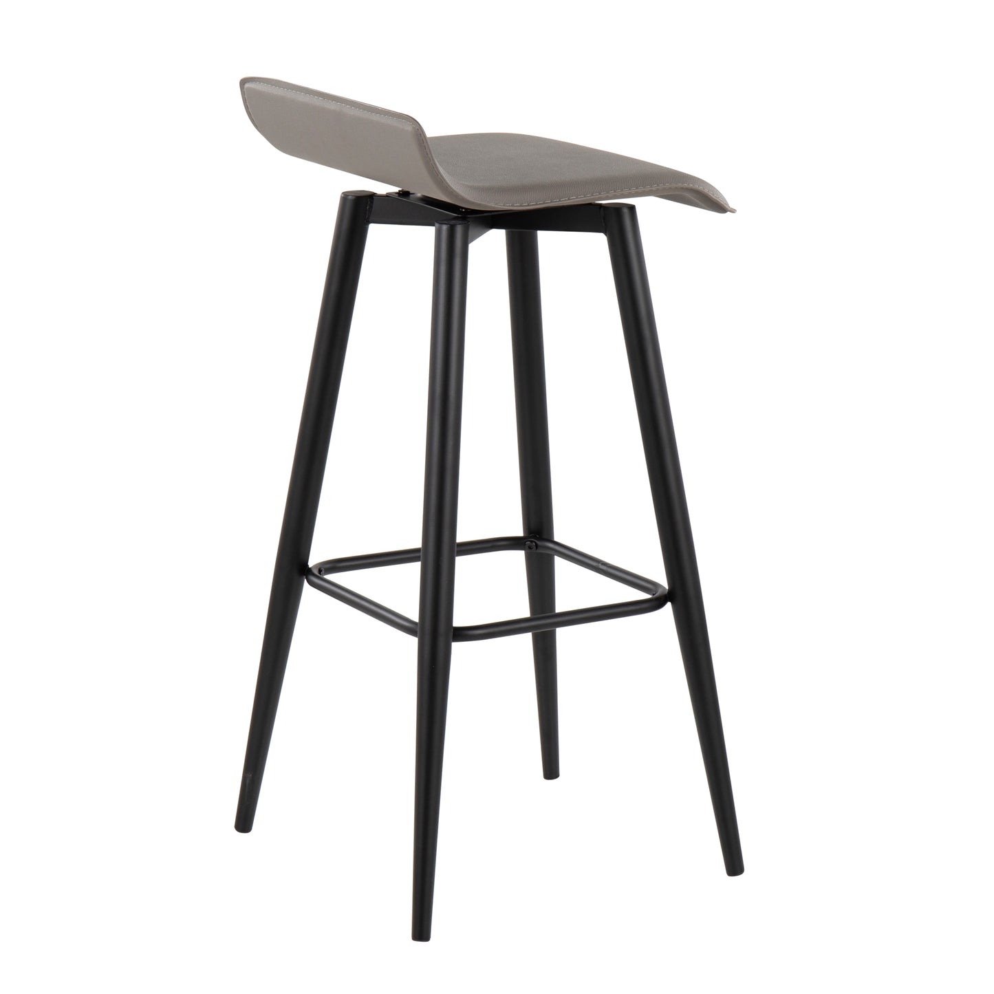 Ale Contemporary Fixed-Height Bar Stool in Black Steel and Grey Faux Leather by LumiSource - Set of 2