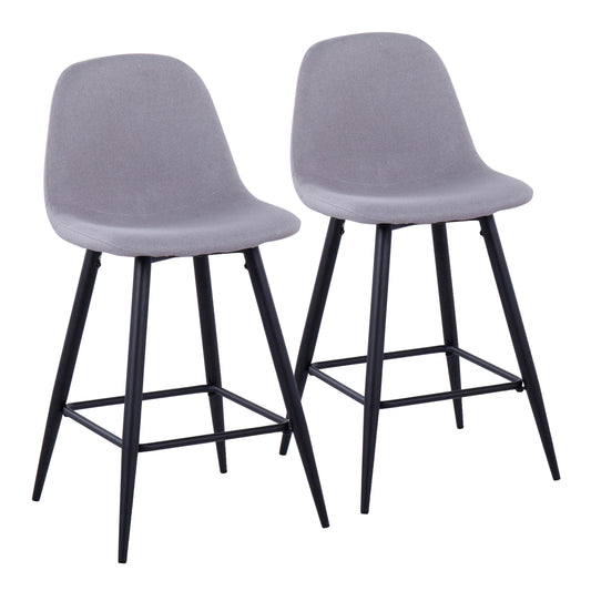Pebble Mid-Century Modern Counter Stool in Black Metal and Light Grey Fabric by LumiSource - Set of 2