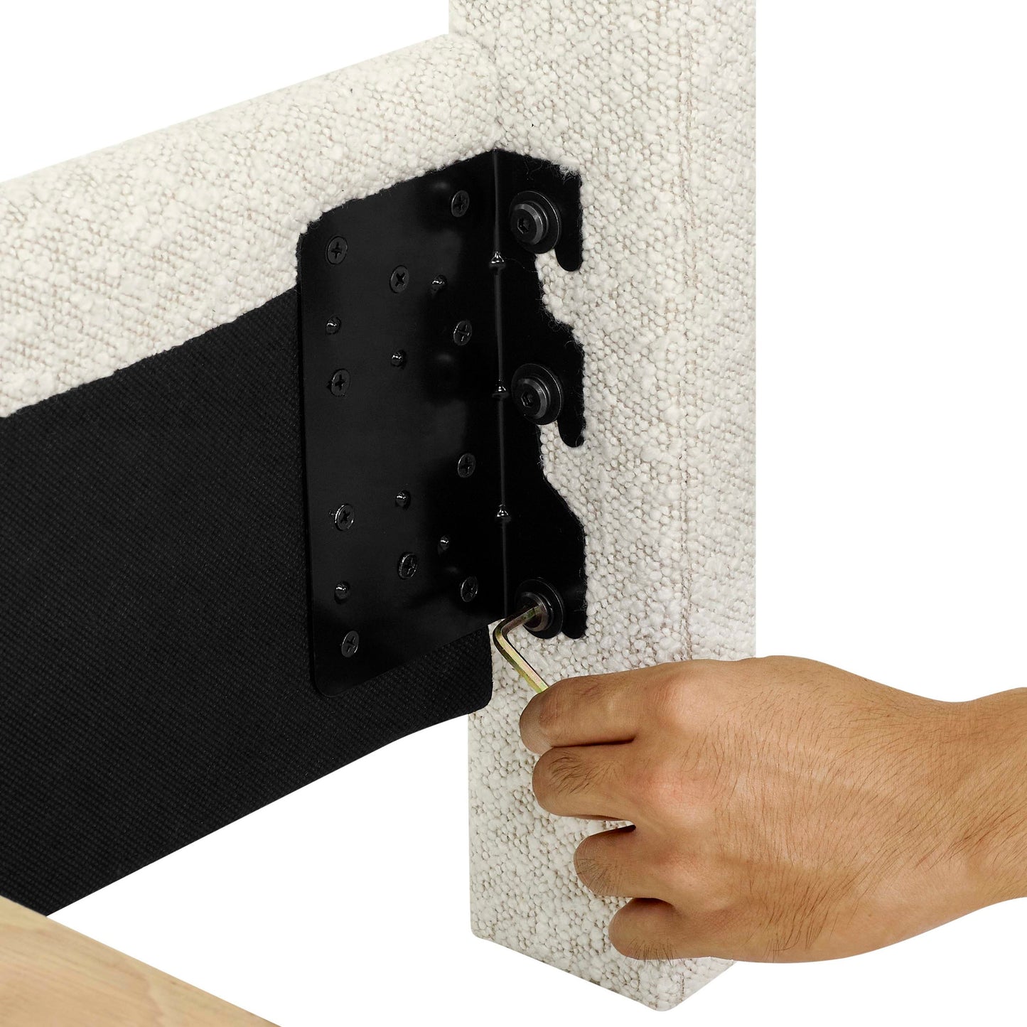 King Size White Boucle Upholstered Platform Bed