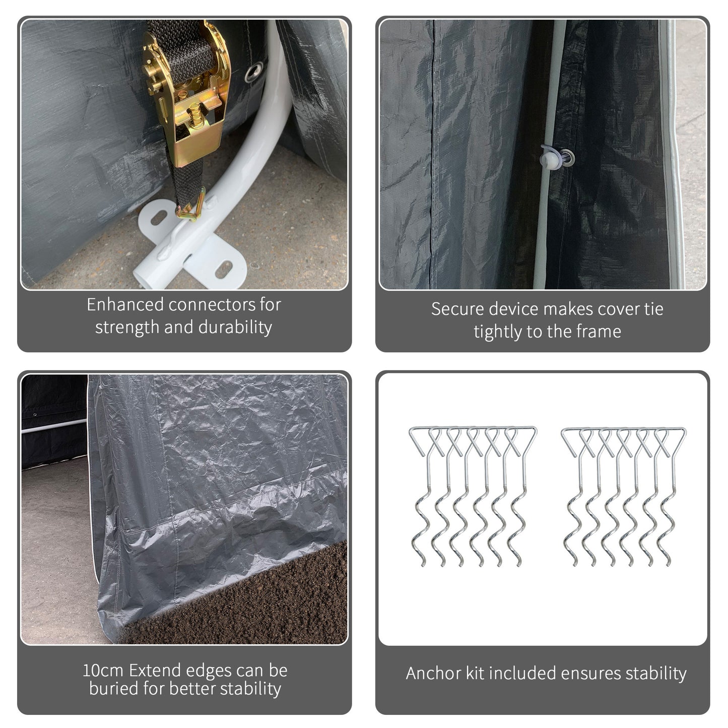 Outsunny 9' x 8' Carport Portable Garage, Heavy Duty Storage Tent, Patio Storage Shelter w/ Anti-UV PE Cover and Double Zipper Doors, for Motorcycle Bike Garden Tools, Dark Gray