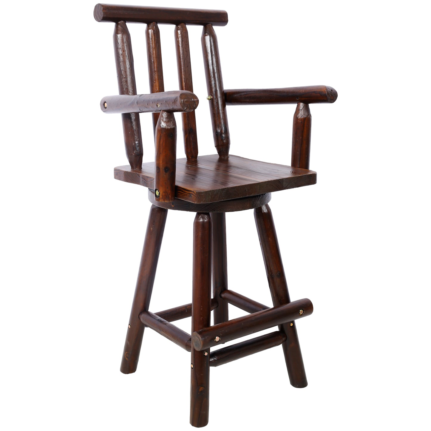 Rustic Bar Stool - Fir Wood Construction, Chair with Footrest,Wide Armrest, Rustic Kitchen Stool, Tall Bistro Chair for Dining Room, Restaurant, Pub, 4-Foot,brown color