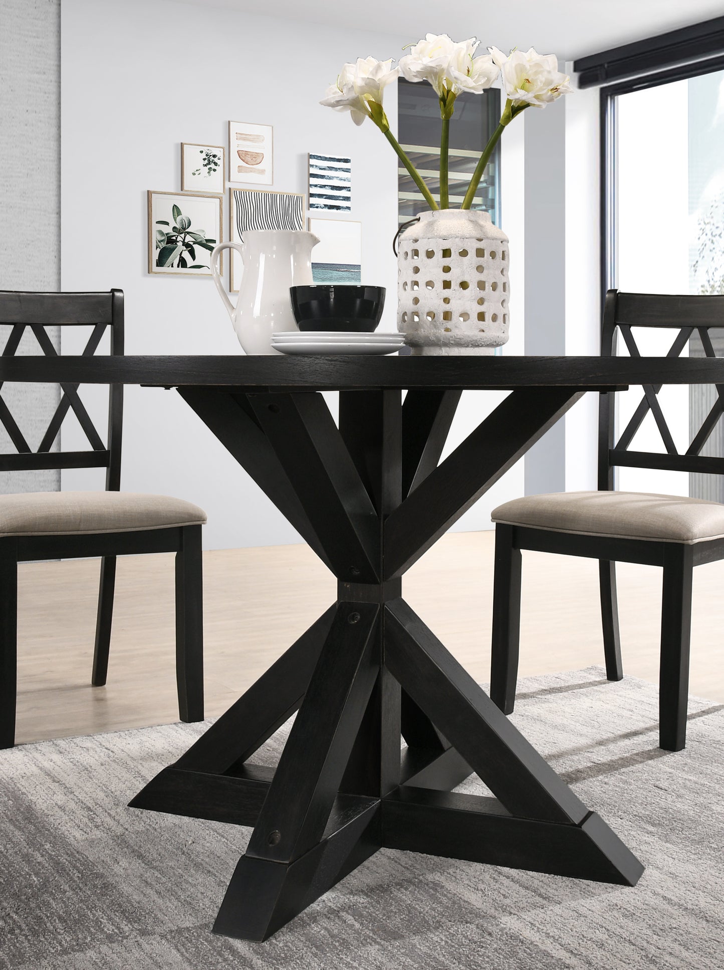 Windvale Cross-Buck Base Dining Table in Black