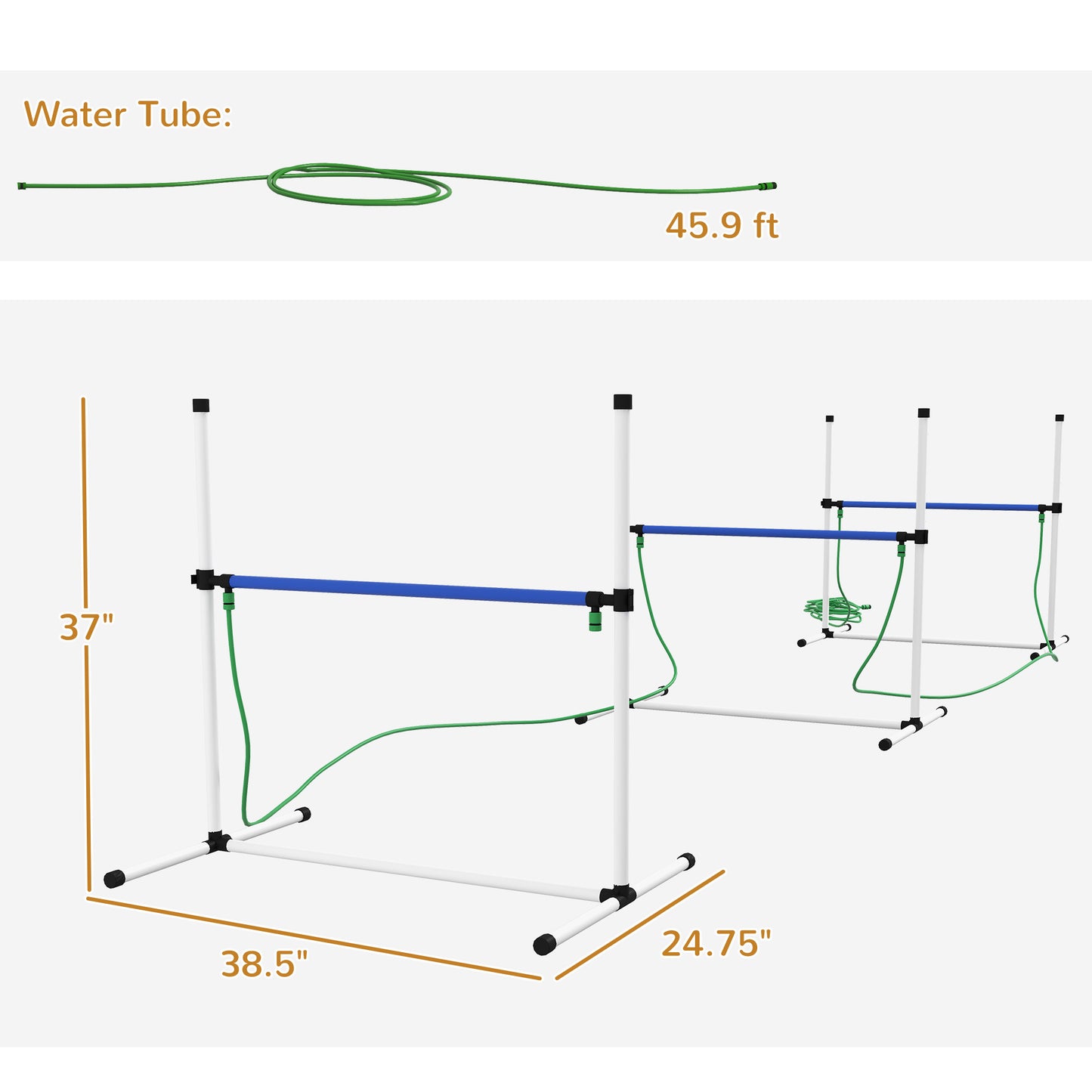 PawHut 3 Piece Dog Agility Training Equipment Set, Dog Agility Set with Adjustable Height Hurdles, Spray Water Tube, Whistle, Carry Bag, White