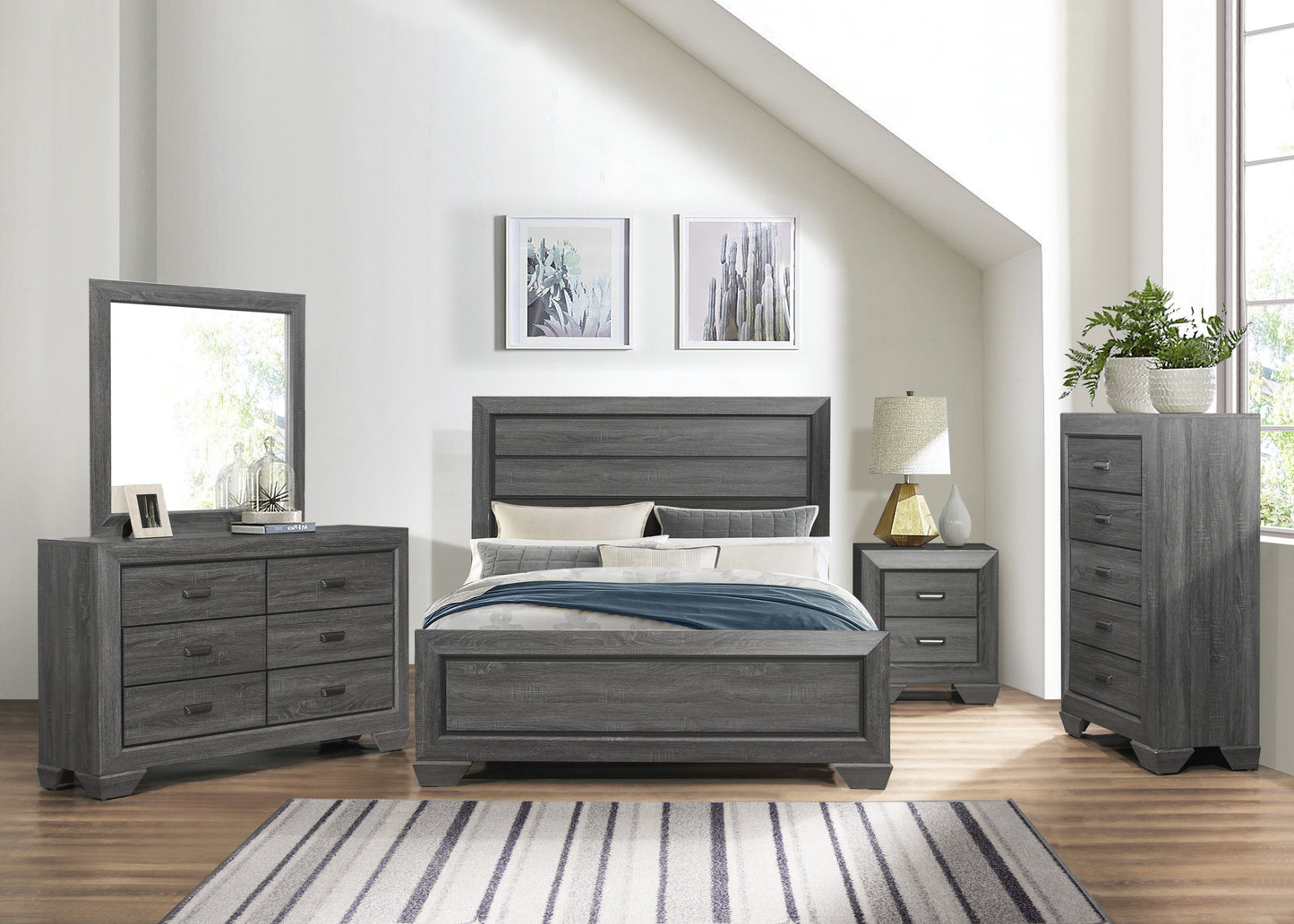 Wooden Bedroom Furniture Gray Finish 1pc Dresser of 6x Drawers Contemporary Design Rustic Aesthetic