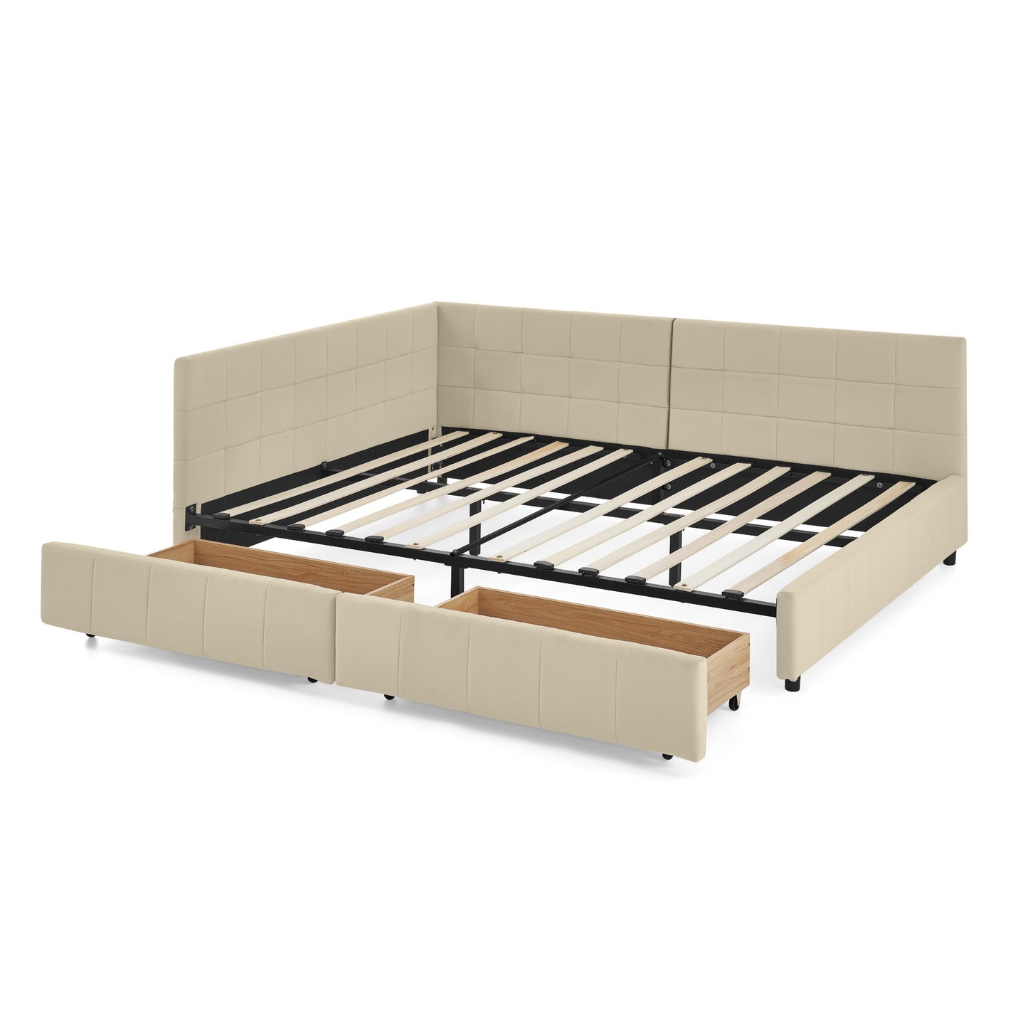 Full Size Storage Upholstered Tufted Bed Frame, Sofa Bed Frame with Comfortable Backrest and Armrests, Full Size Bed for Bedroom, Living Room,Velvet, BEIGE(80.5''*59''*29.5'')