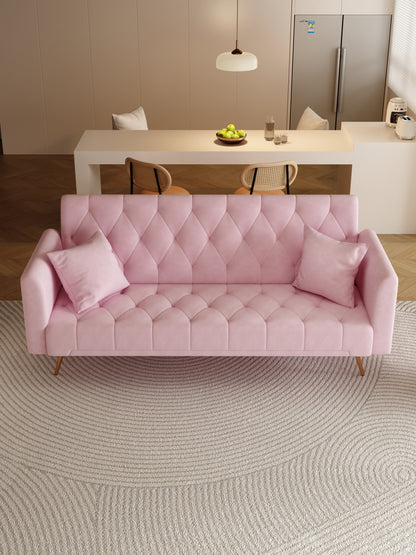 71 inch convertible love seat sofa, American retro pink velvet, suitable for small living room, bedroom, office