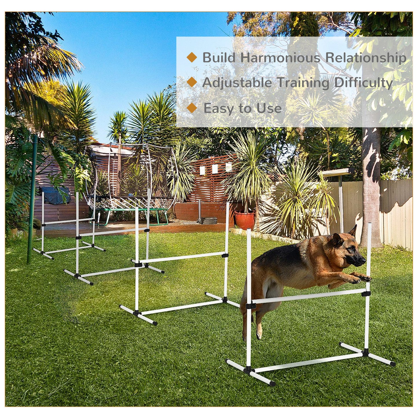 PawHut 4 Piece Dog Agility Training Equipment for Dog Agility Course with Adjustable Height Jump Bars, Included Carry Bag, & Displacing Top Bar, White