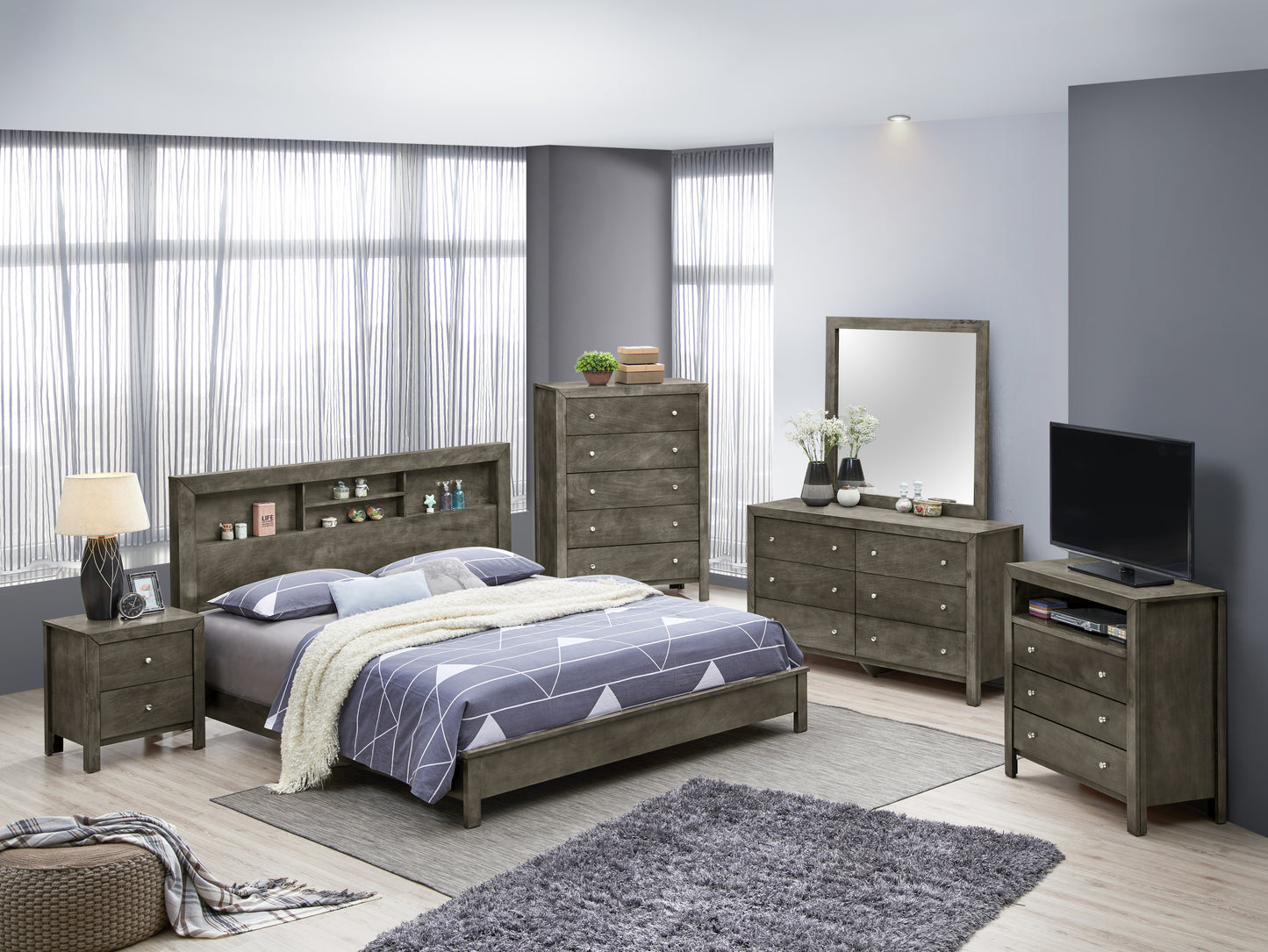 Elegant Transitional Gray Frame Bed