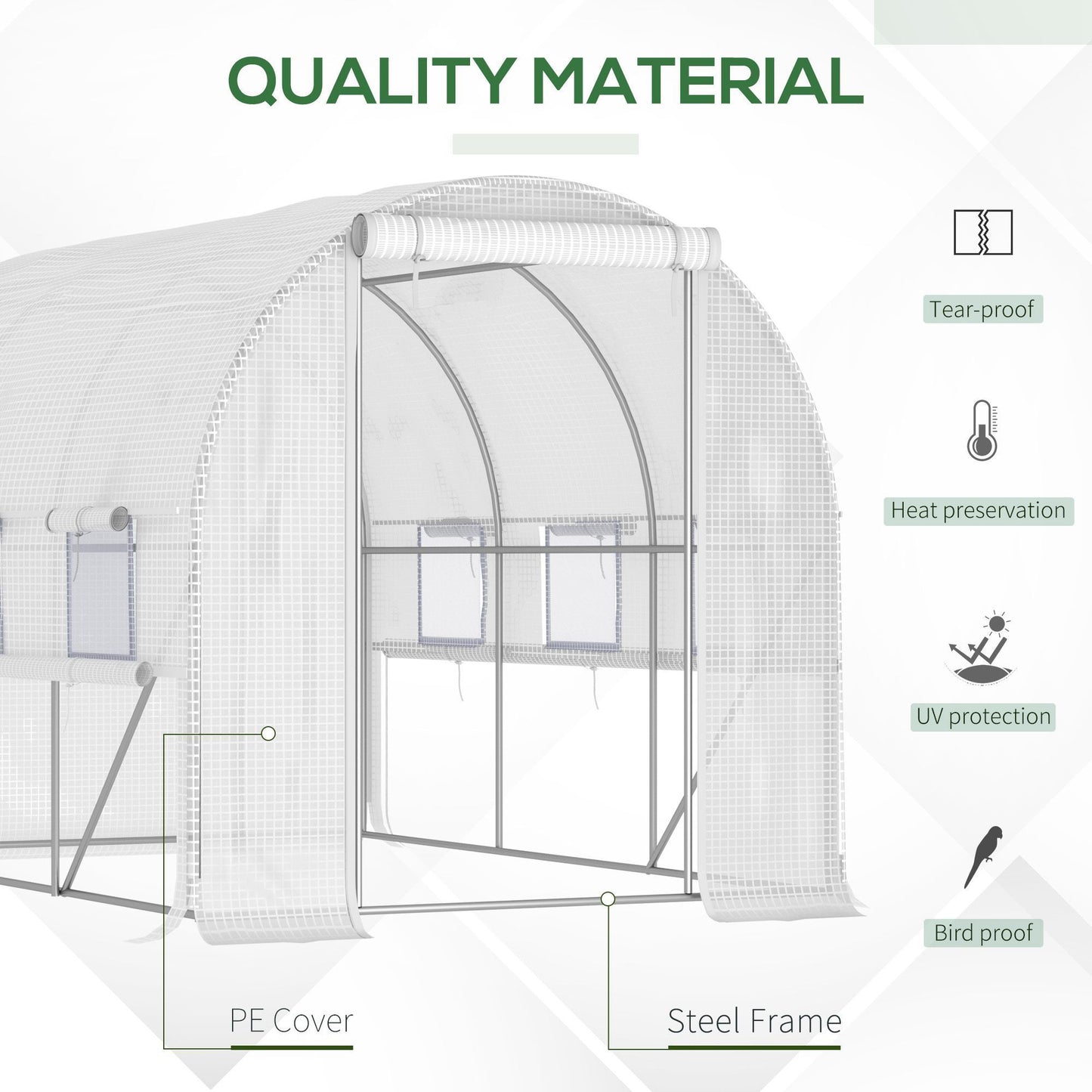 Outsunny 10' x 7' x 7' Walk-in Tunnel Greenhouse, Outdoor Green House with Anti-Tear PE Cover, Zipper Doors and Mesh Windows, White
